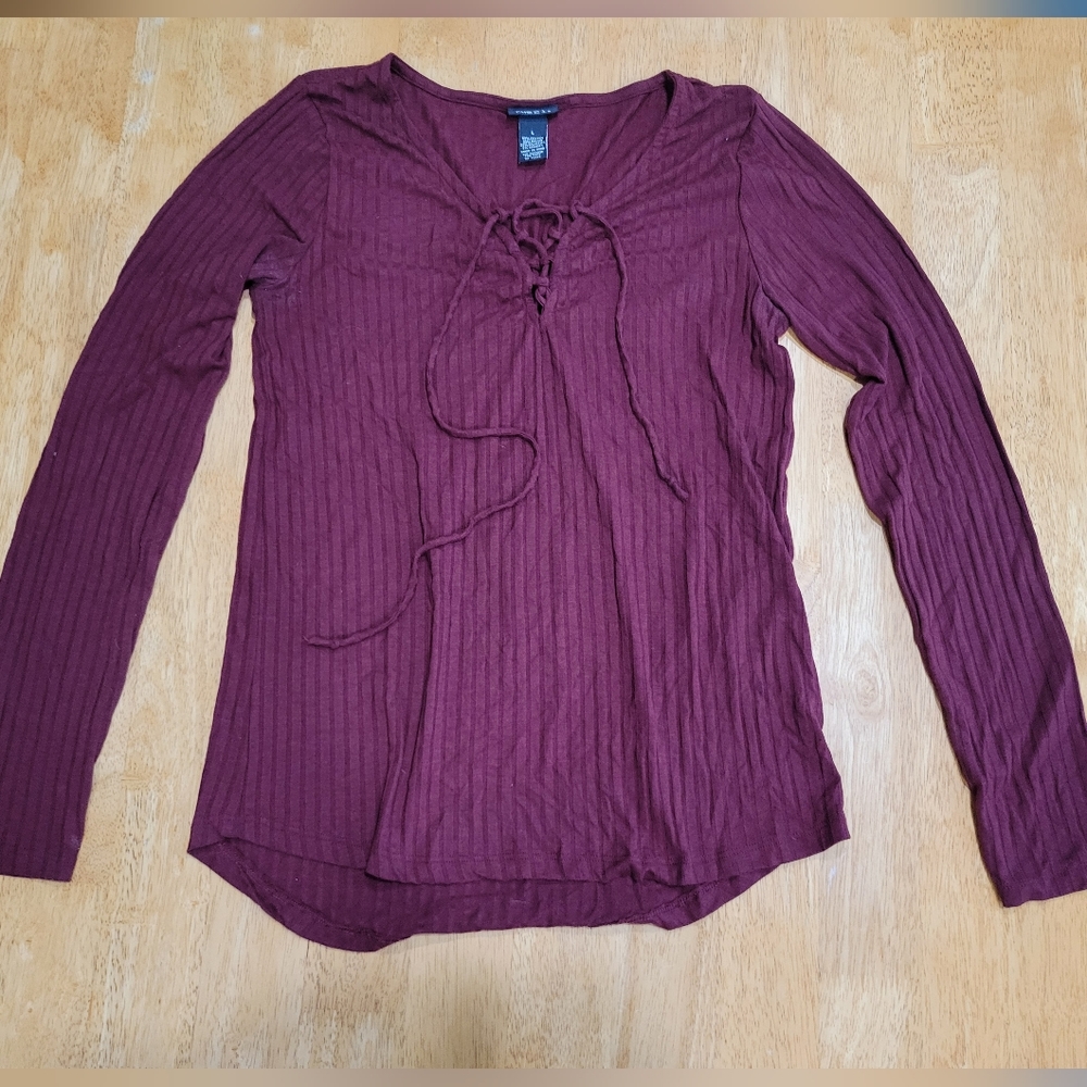 EUC Rue 21 maroon ribbed long sleeve top